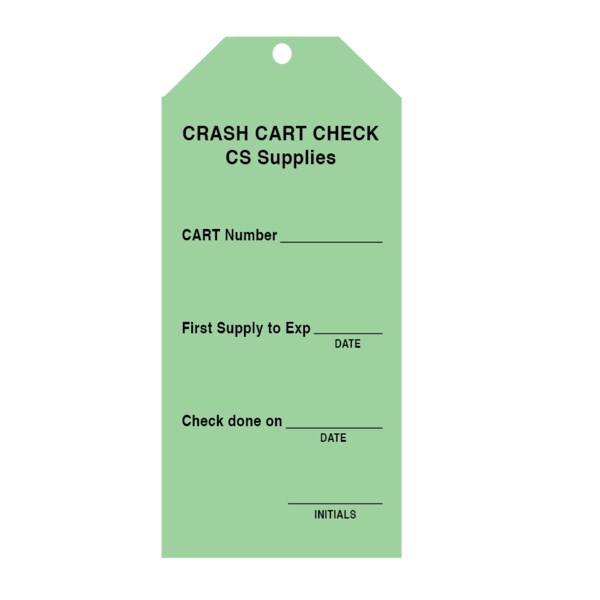 Tag, "Crash Cart Check" 6-1/4" x 2-7/8" Green w/Black
